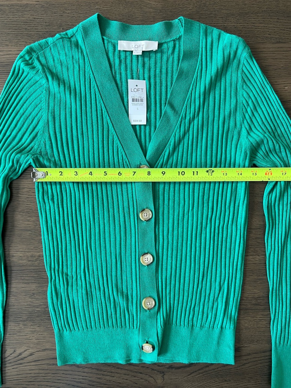 LOFT Ribbed Button-Front V-Neck Cardigan - Picture 8 of 10